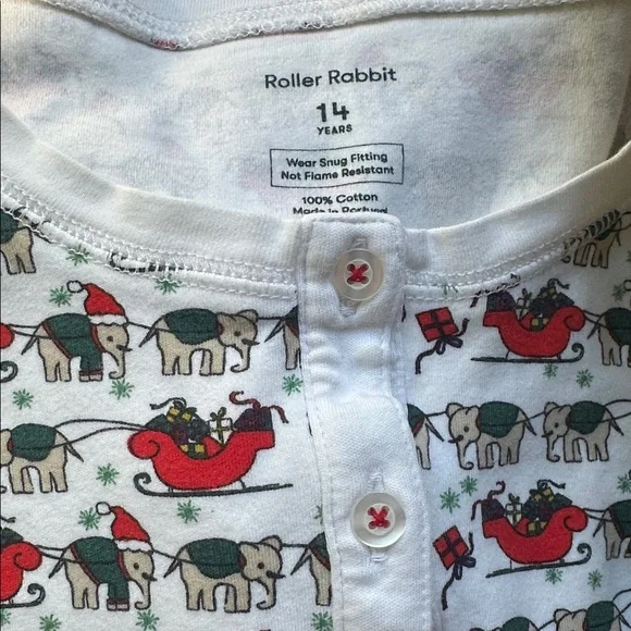 Roller Rabbit Holiday Pajamas set size 14 long sleeve/pant - Picture 2 of 3